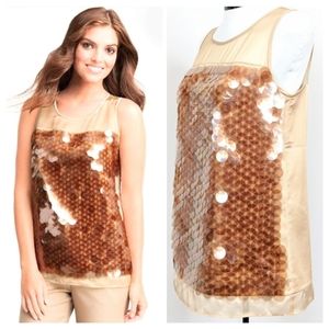 Ann Taylor Silk Sequinned Top Sleeveless Blouse Paillettes Cream Sunlight size 2